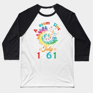 Funny Birthday Quote, Awesome Since July 1961, Retro Birthday Baseball T-Shirt